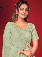 Pista Green Chiffon Pattern Silk Saree With Readymade Blouse